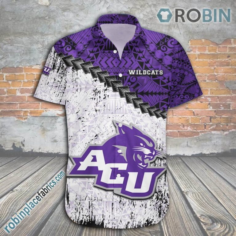 Abilene Christian Wildcats Casual Button Down Hawaiian Shirt Grunge Polynesian Tattoo – NCAA
