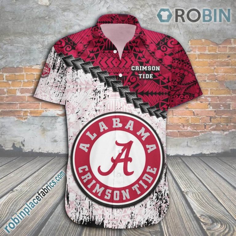 Alabama Crimson Tide Casual Button Down Hawaiian Shirt Grunge Polynesian Tattoo – NCAA