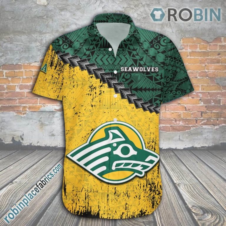 Alaska Anchorage Seawolves Casual Button Down Hawaiian Shirt Grunge Polynesian Tattoo – NCAA