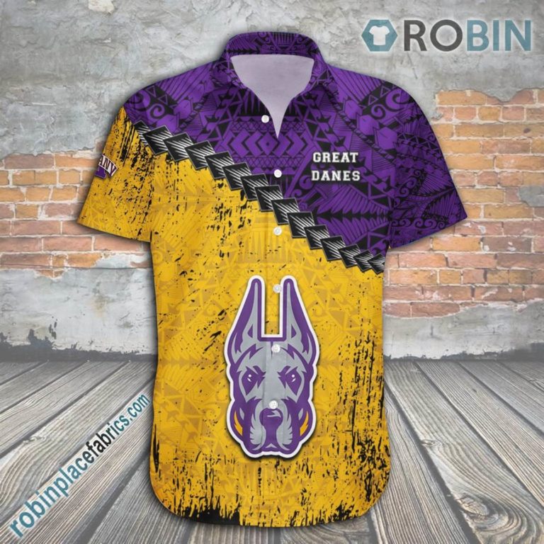 Albany Great Danes Casual Button Down Hawaiian Shirt Grunge Polynesian Tattoo – NCAA