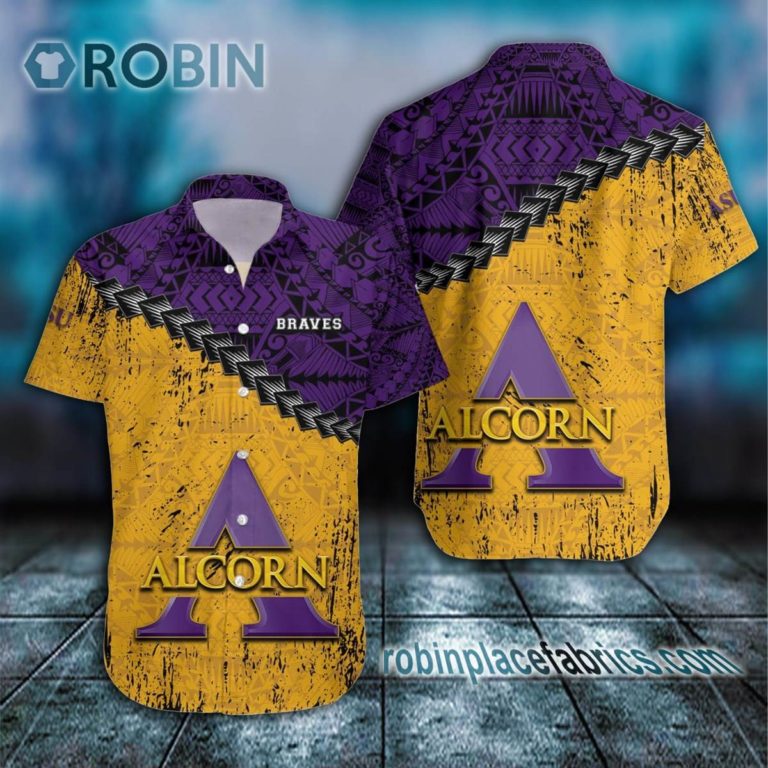 Alcorn State Braves Casual Button Down Hawaiian Shirt Grunge Polynesian Tattoo – NCAA