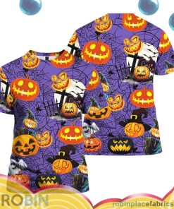 amazing halloween pumpkin spider all over print aop shirt t shirt LwNLo