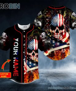 american flag firework lightning fire skull custom baseball jersey 197 xEMf3