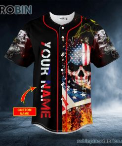 American Flag Firework Lightning Fire Skull Custom Baseball Jersey American Flag Firework Lightning Fire Skull Custom Baseball Jersey