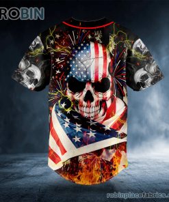 american flag firework lightning fire skull custom baseball jersey 580 S7inU