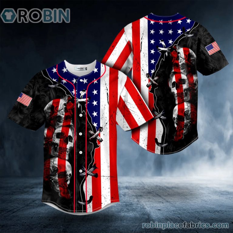 American Flag Skull Custom Baseball Jersey