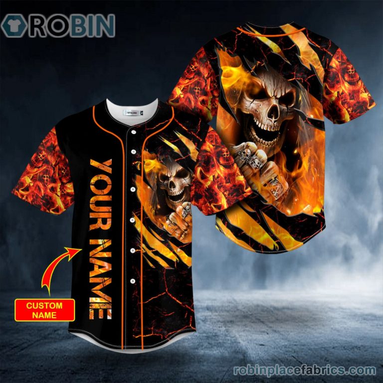 Angry Crack Fire Lava Skull Custom Baseball Jersey