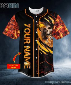 Angry Crack Fire Lava Skull Custom Baseball Jersey Angry Crack Fire Lava Skull Custom Baseball Jersey