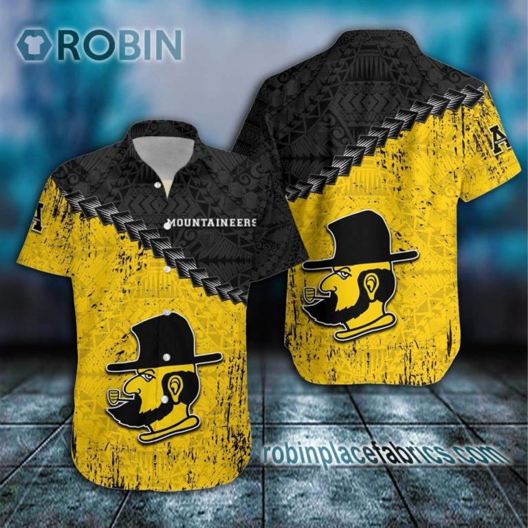 Appalachian State Mountaineers Casual Button Down Hawaiian Shirt Grunge Polynesian Tattoo – NCAA