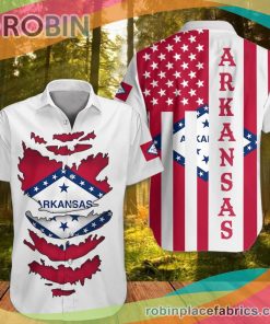 Arkansas Casual Button Down Hawaiian Shirt Patriotic Honor Flag State Of Arkansas Clothing