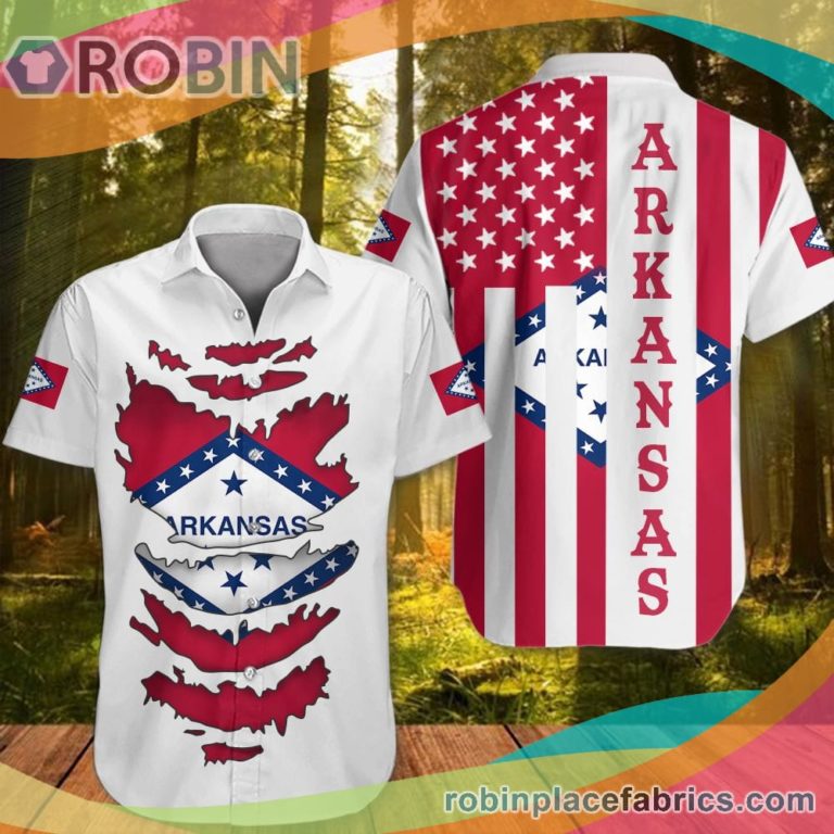 Arkansas Casual Button Down Hawaiian Shirt Patriotic Honor Flag State Of Arkansas Clothing