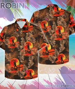 Bigfoot At Sunset Orange Hawaiian Shirt, Casual Short Sleeve Shirt