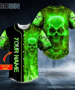 biohazard green fire skull custom baseball jersey 191 o6BnH