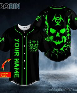 biohazard symbol green flame skull custom baseball jersey 190 Z5oVJ