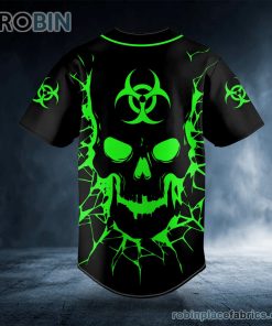 biohazard symbol green flame skull custom baseball jersey 573 QgXPN