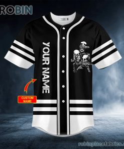 black 26 white no hear no see no speak skull custom baseball jersey 572 ybhT4