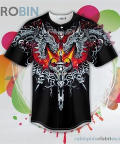 black dragon sword fire skull baseball jersey rb6807172 ITjcD