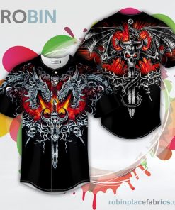 black dragon sword fire skull baseball jersey rb680784 sqV3M
