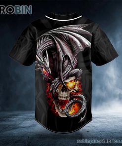 Black Gothic Dragon Fire Skull Custom Baseball Jersey Black Gothic Dragon Fire Skull Custom Baseball Jersey