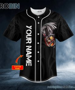 black gothic dragon fire skull custom baseball jersey 570 CnnwJ