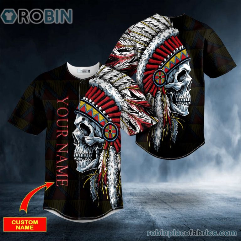 Black Native Skull Custom Baseball Jersey