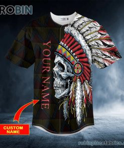 Black Native Skull Custom Baseball Jersey Black Native Skull Custom Baseball Jersey