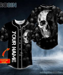 black white crack skull custom baseball jersey 184 KCkdR