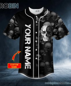 Black White Crack Skull Custom Baseball Jersey Black White Crack Skull Custom Baseball Jersey