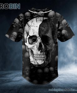 black white crack skull custom baseball jersey 567 E0p0i