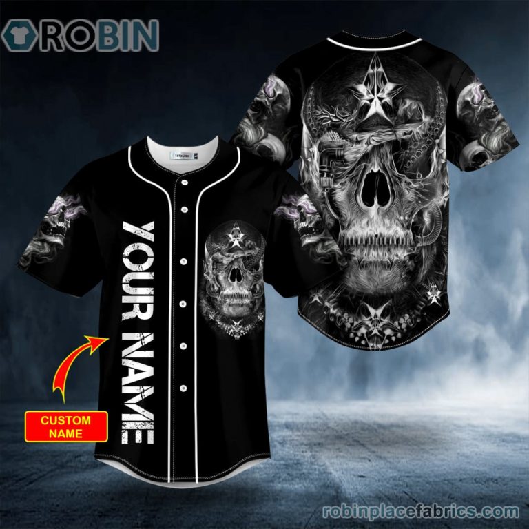 Black White Dragon Fire Skull Custom Baseball Jersey