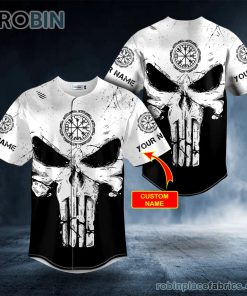 black white norse compass punisher skull custom baseball jersey 182 Lr7de