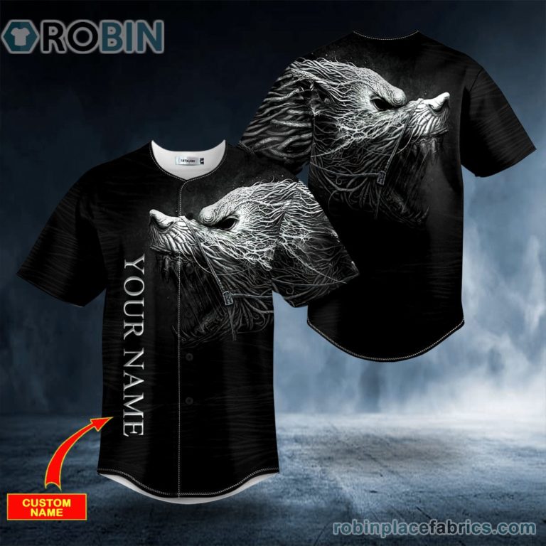 Black White Werewolf Viking Custom Baseball Jersey