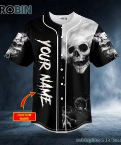 Black White Zombie Monster Motion Faded Skull Custom Baseball Jersey