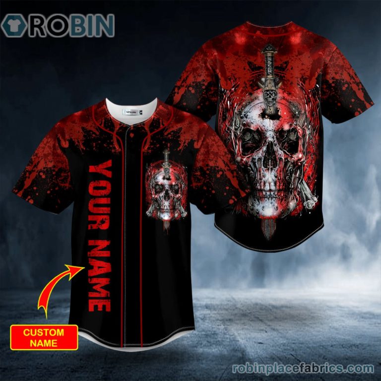 Blood Broken Sword Skull Custom Baseball Jersey