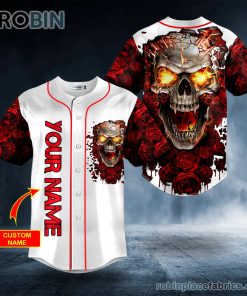 blood rose fire skull custom baseball jersey 174 ZusiU