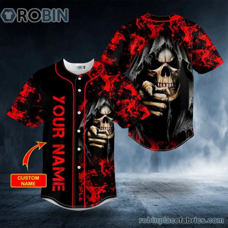 Bloody Grim Reaper Pointing Skull Custom Baseball Jersey