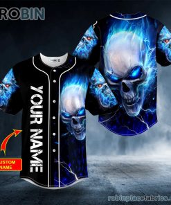 blue fire lightning custom baseball jersey 171 KsSoz