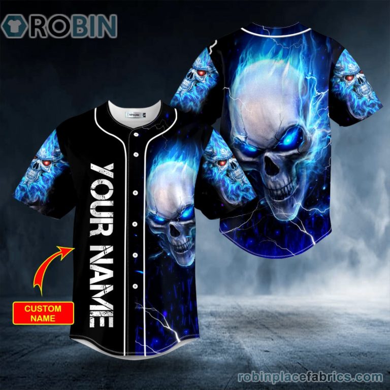 Blue Fire Lightning Custom Baseball Jersey