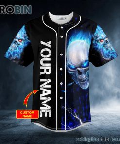 Blue Fire Lightning Custom Baseball Jersey
