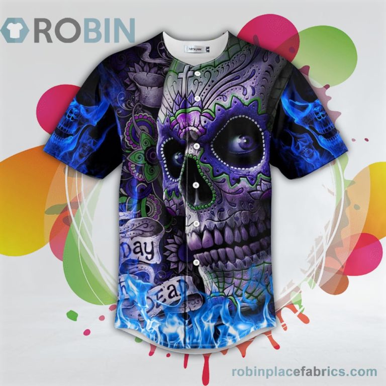 Blue Flame Cross Sugar Skull Baseball Jersey RB6511