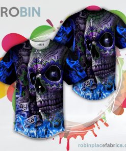 blue flame cross sugar skull baseball jersey rb651179 UHCpu