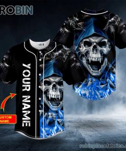 blue grim reaper lightning fire custom baseball jersey 168 P7enq