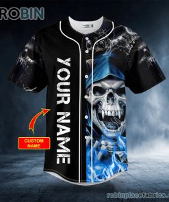 blue grim reaper lightning fire custom baseball jersey 364 4eONt