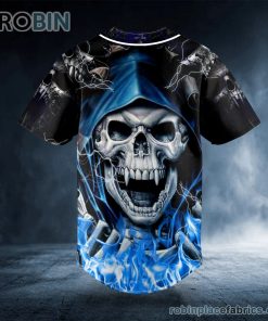 blue grim reaper lightning fire custom baseball jersey 551 A8q4B