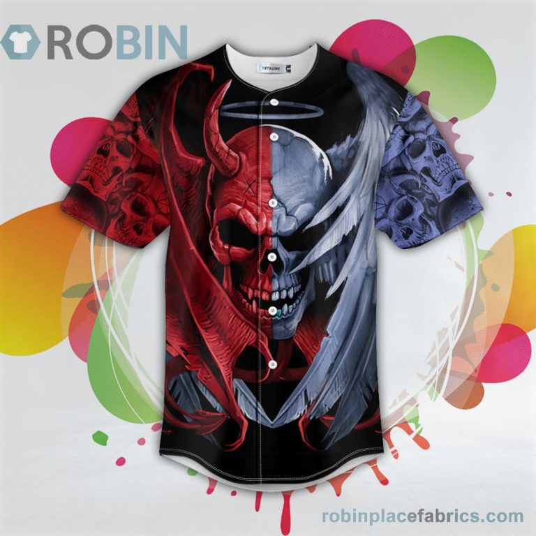 Blue Red Angelic Devil Skull Baseball Jersey RB7282