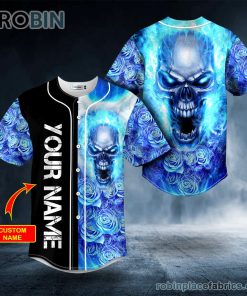 blue rose burning skull custom baseball jersey 167 cvK2v