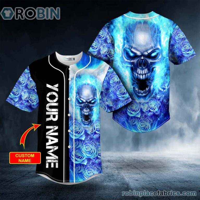 Blue Rose Burning Skull Custom Baseball Jersey