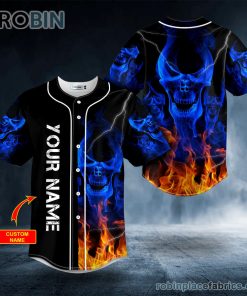 blue smoke skeleton fire skull custom baseball jersey 166 977yM