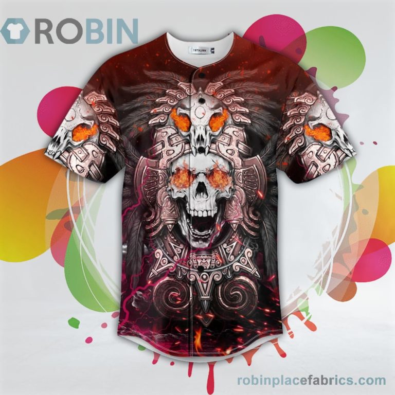 Brocade Pattern 8 Native Skull Baseball Jersey RB7804