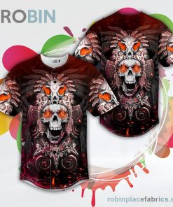 brocade pattern 8 native skull baseball jersey rb780476 LDBSS